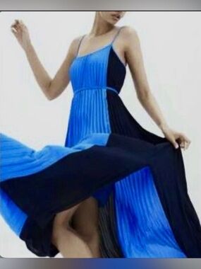 NWT Banana Republic 10 Color Blocked Pleated Maxi Dress Column Slit